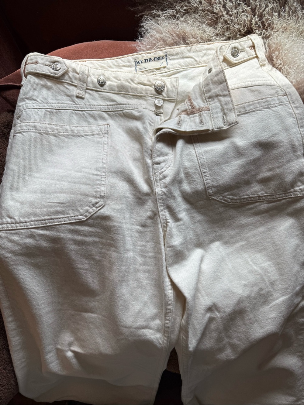 We The Free Free People Cream Boyfriend High-Waisted Wide-Leg Jeans - Picture 3 of 10